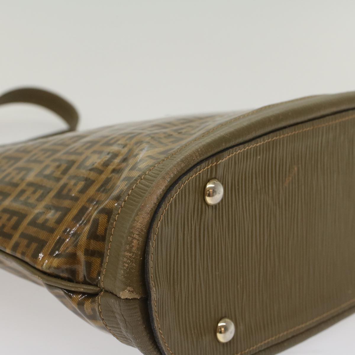 FENDI Zucchino Canvas Shoulder Bag Brown 49490