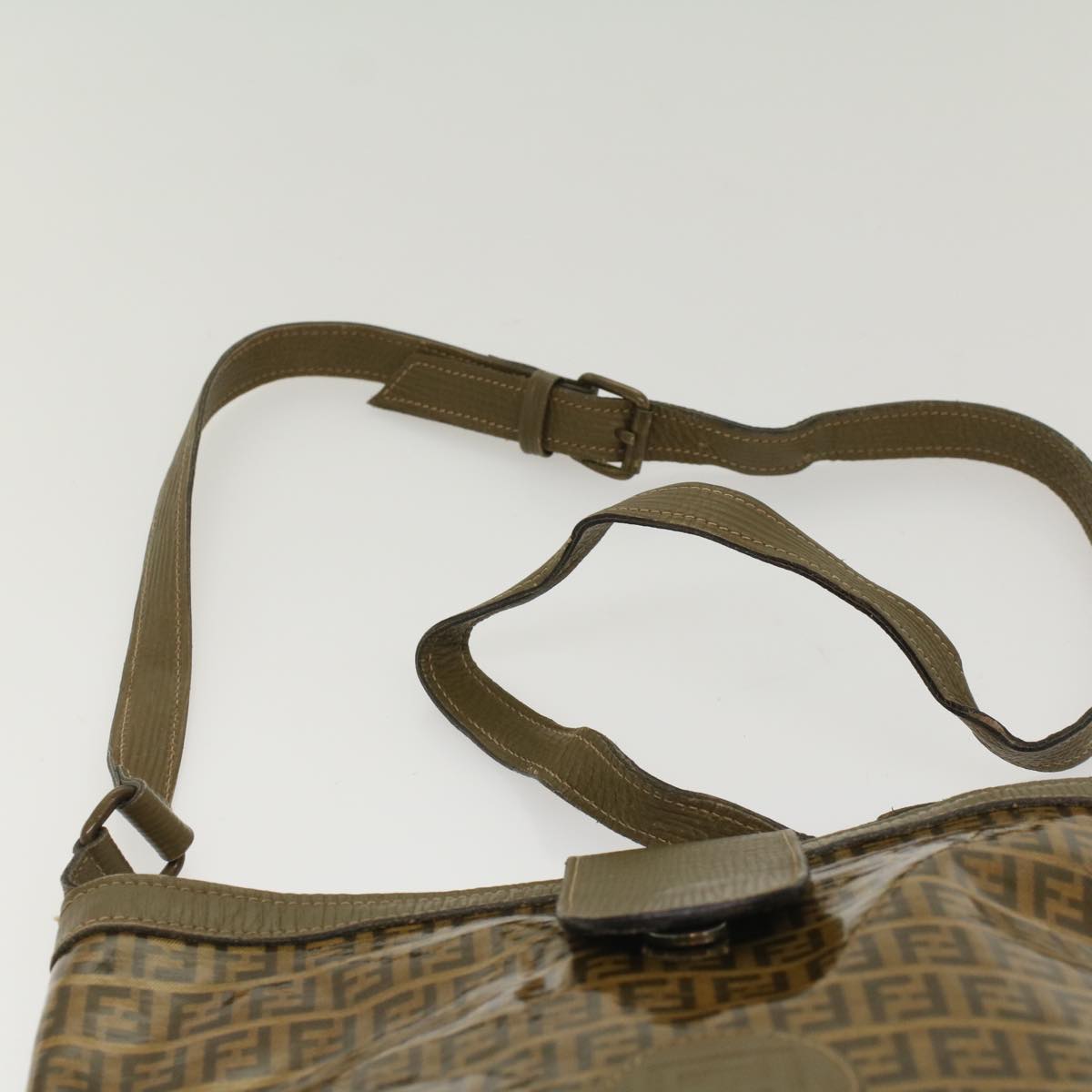 FENDI Zucchino Canvas Shoulder Bag Brown 49490