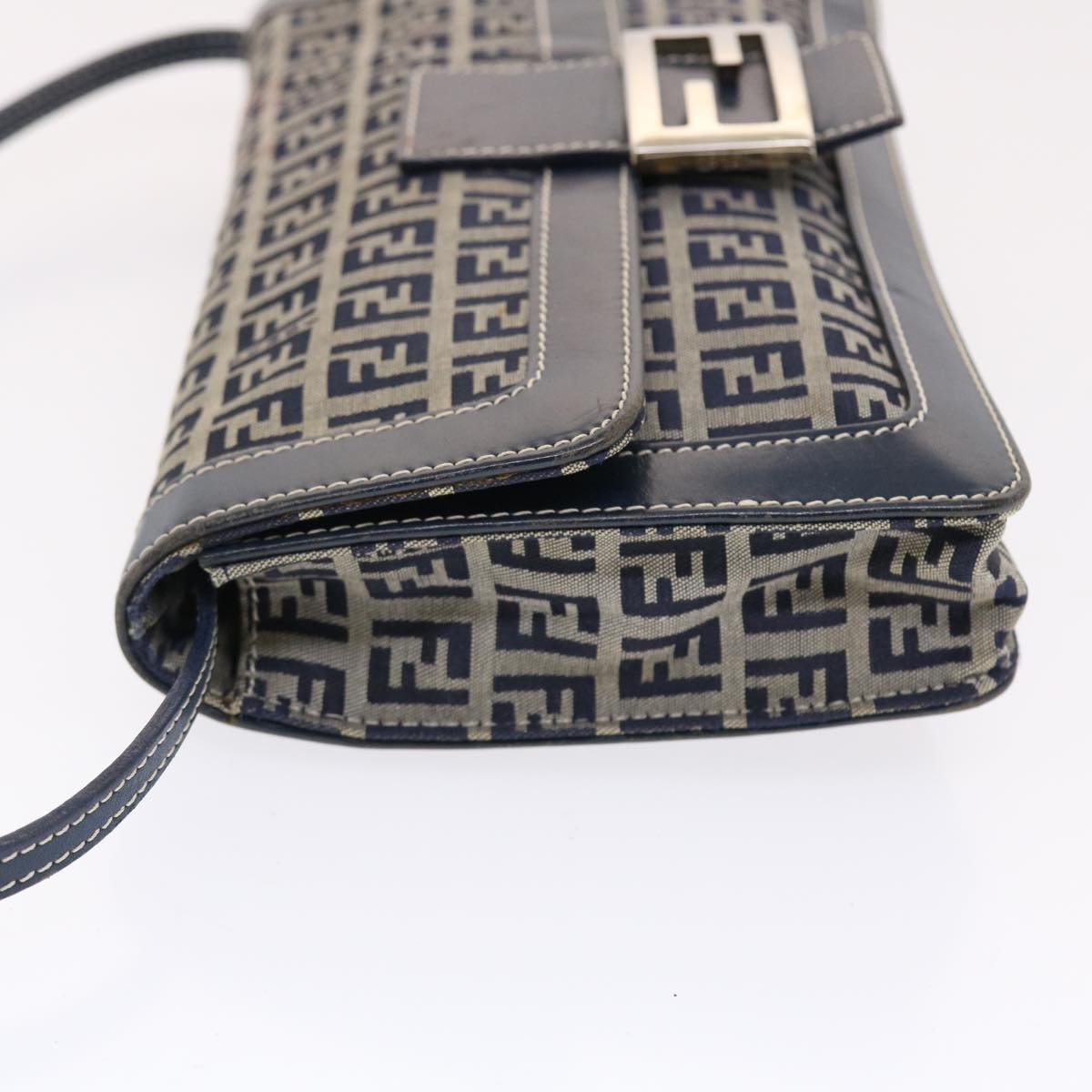 FENDI Zucchino Canvas Mamma Baguette Shoulder Bag Navy 49779