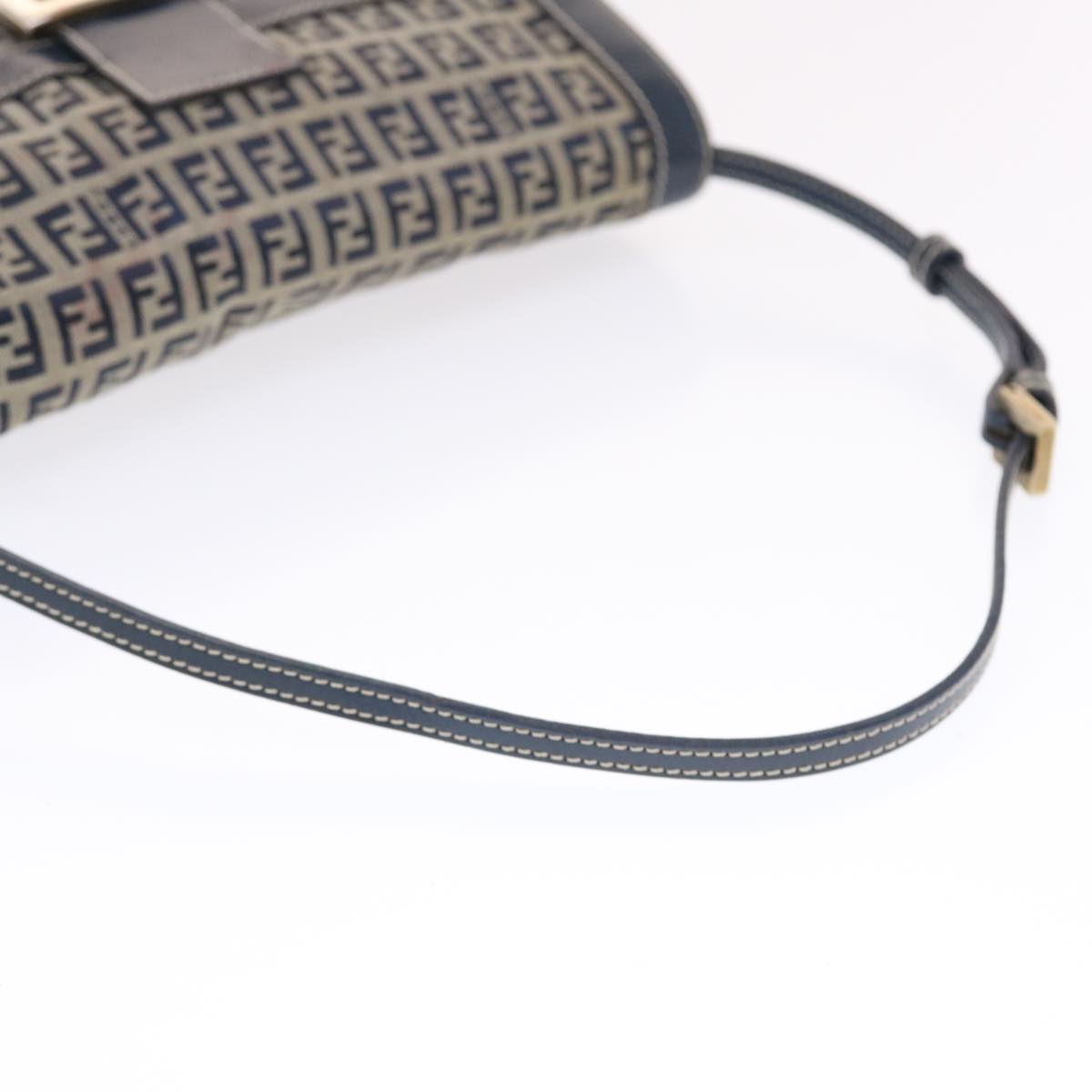 FENDI Zucchino Canvas Mamma Baguette Shoulder Bag Navy 49779