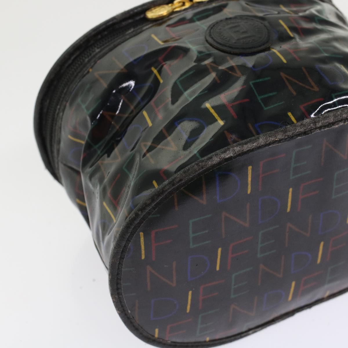 FENDI Vanity Cosmetic Pouch Enamel Black Multicolor 49780