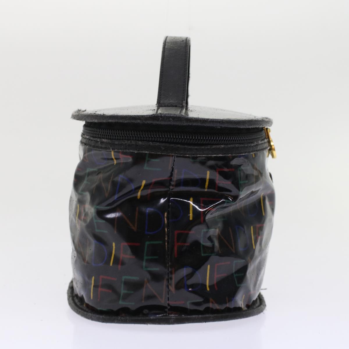 FENDI Vanity Cosmetic Pouch Enamel Black Multicolor 49780