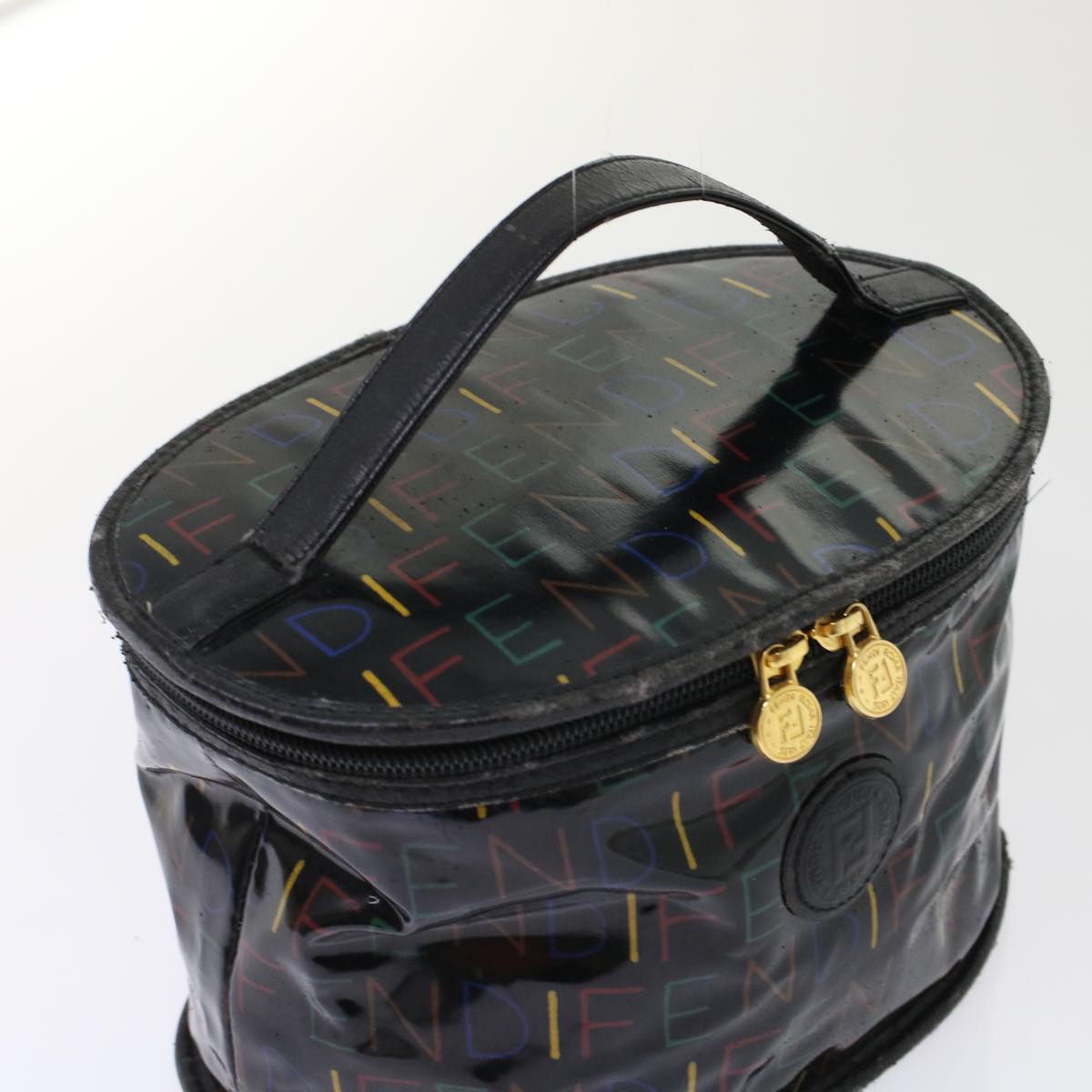 FENDI Vanity Cosmetic Pouch Enamel Black Multicolor 49780