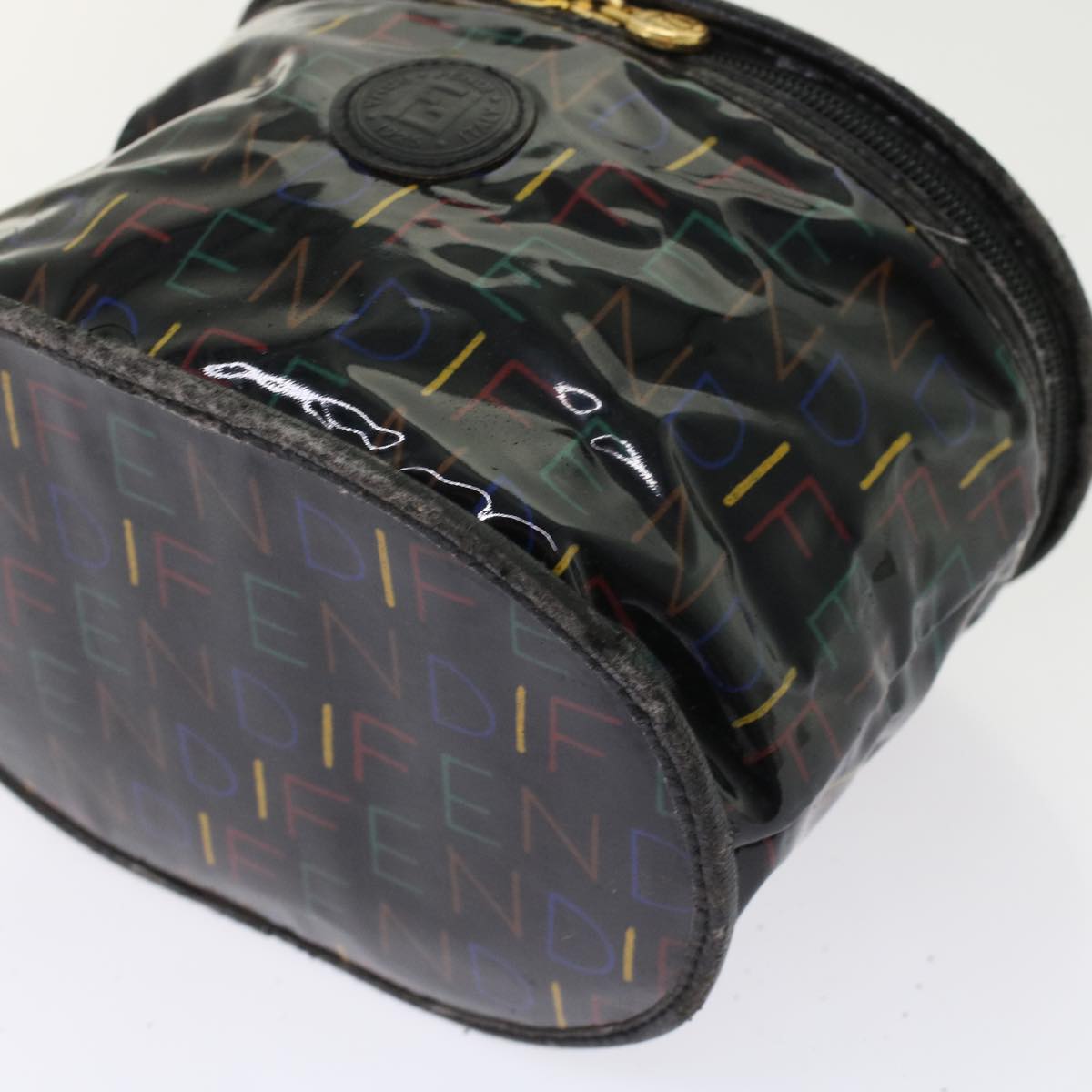 FENDI Vanity Cosmetic Pouch Enamel Black Multicolor 49780