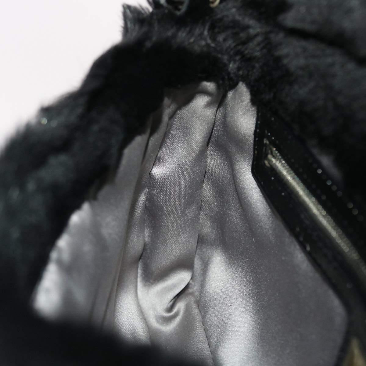 FENDI Mamma Baguette Shoulder Bag Fur Black 49782