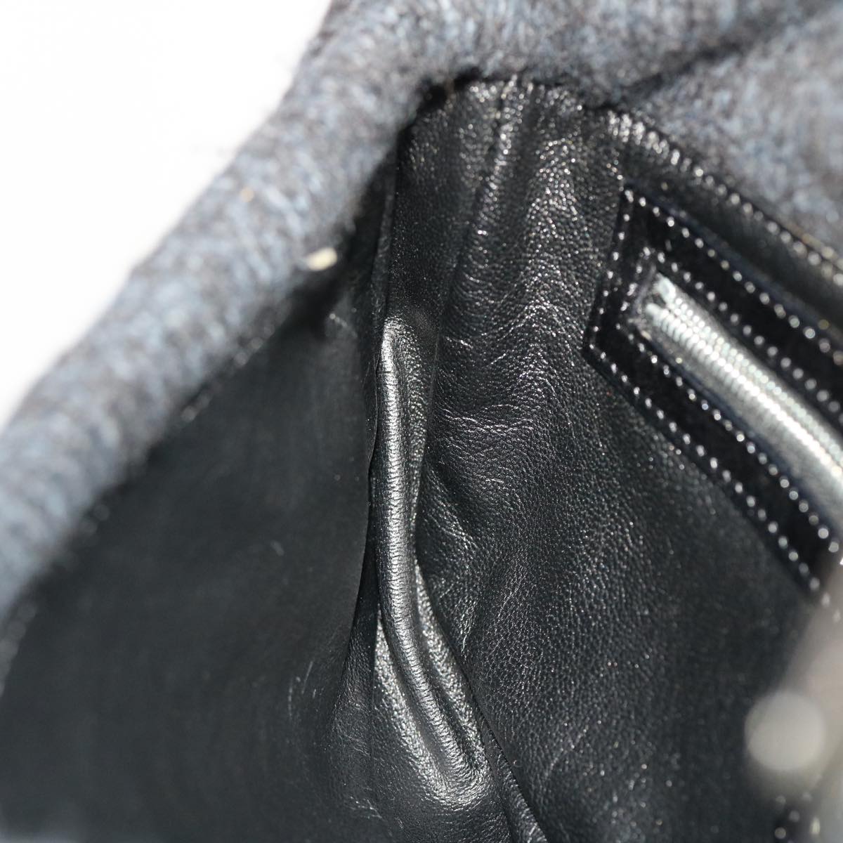 FENDI Mamma Baguette Shoulder Bag Wool Black 49783