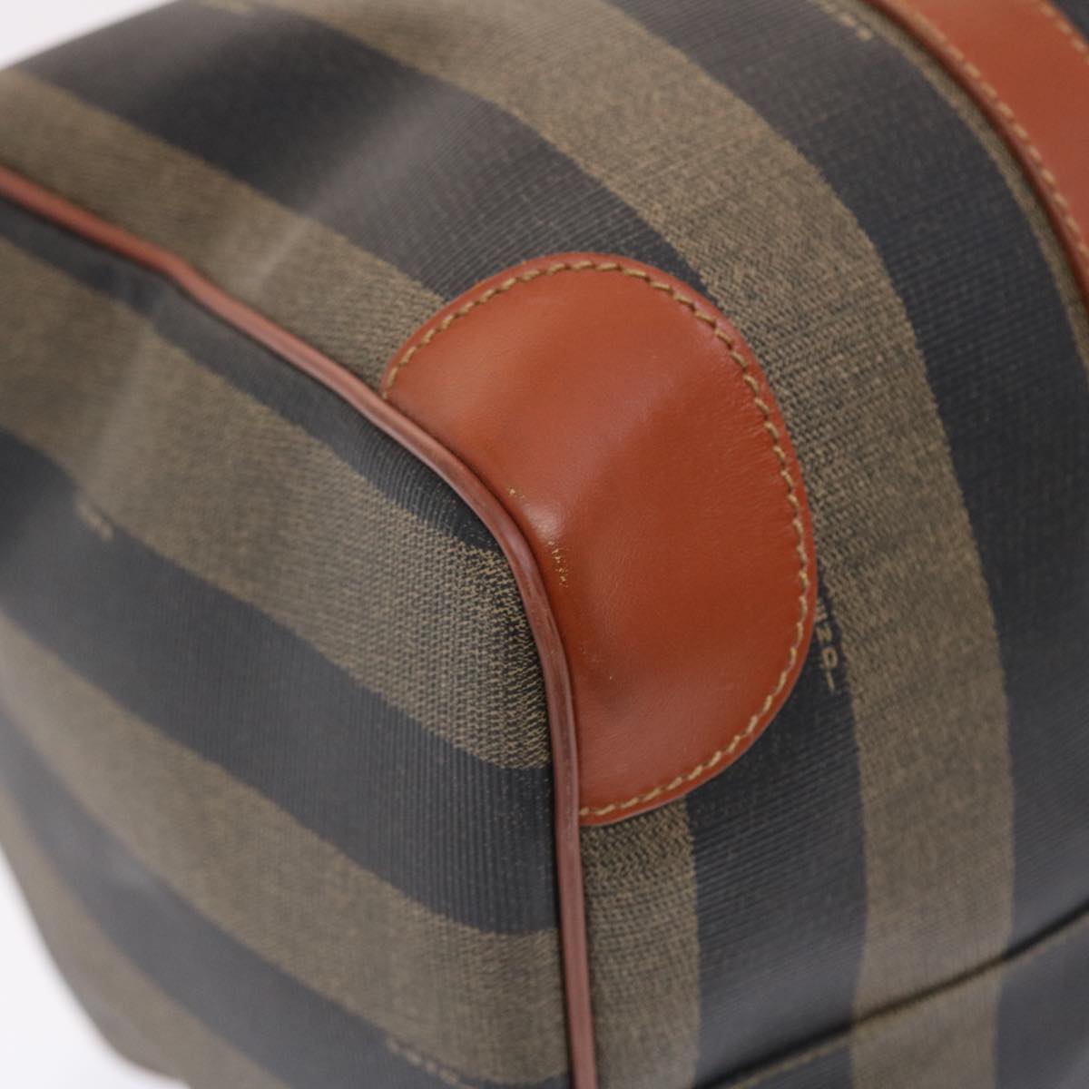 FENDI Pecan Canvas Boston Bag PVC Leather Brown Black 49995