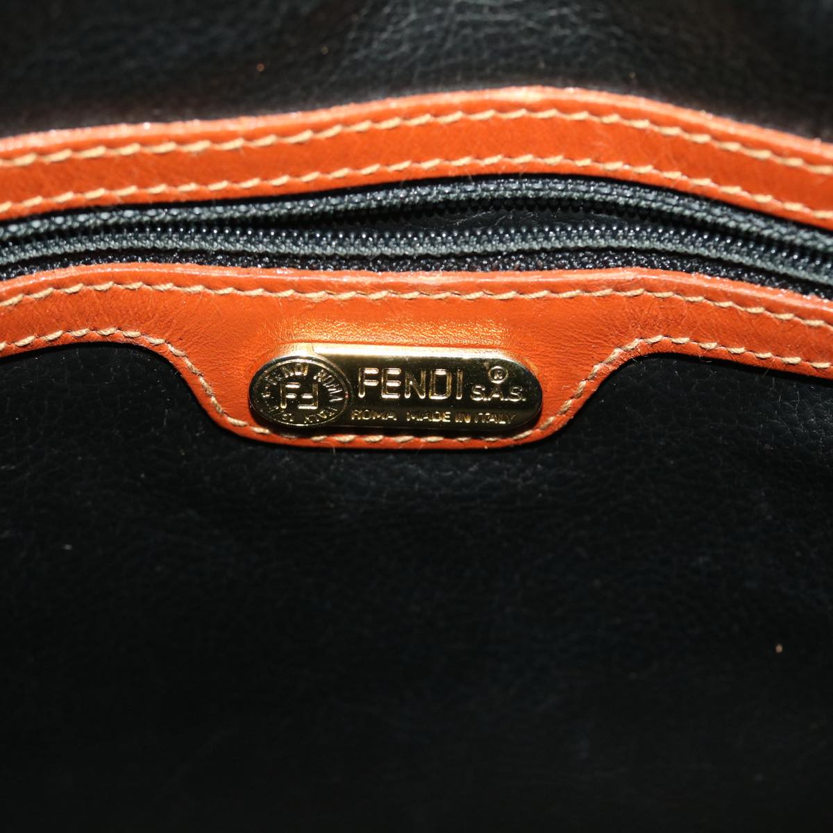 FENDI Pecan Canvas Boston Bag PVC Leather Brown Black 49995