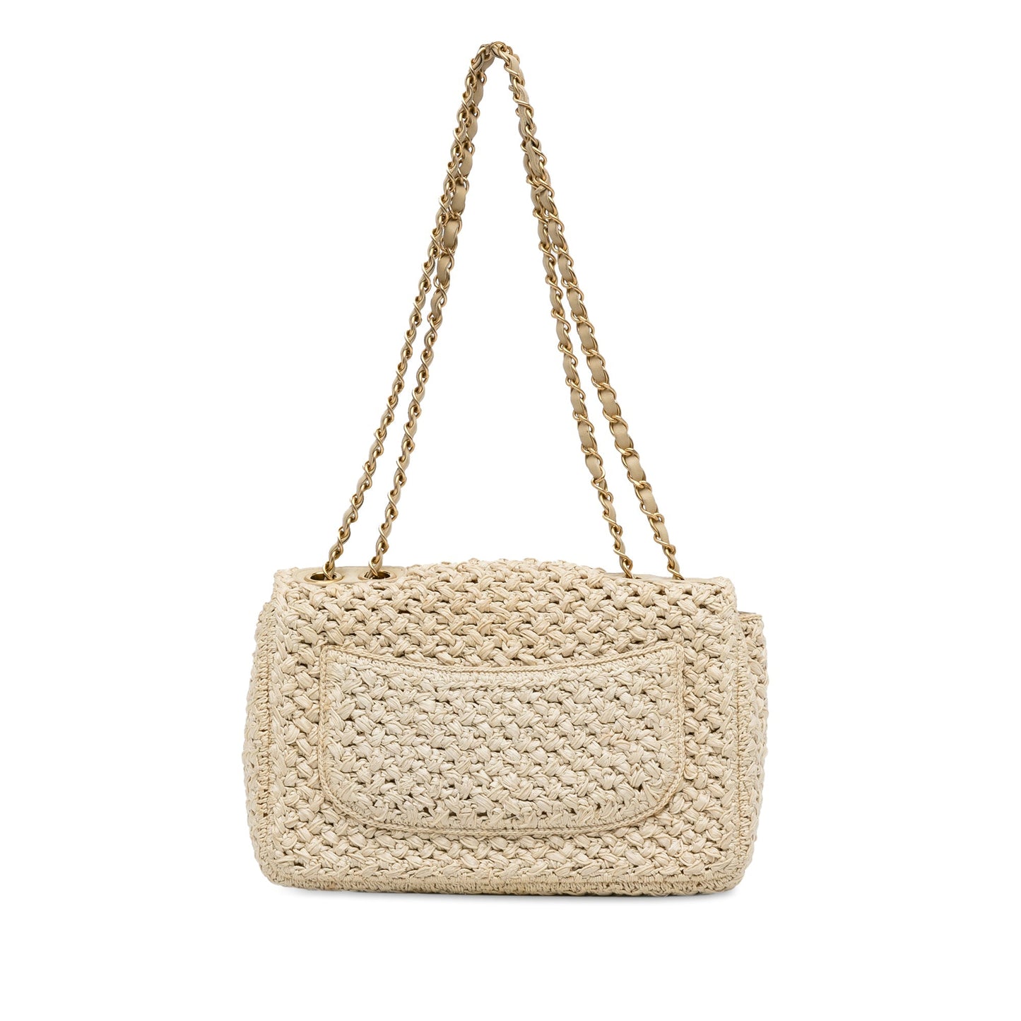 Chanel Single Flap Medium Brown Crochet Raffia Gold