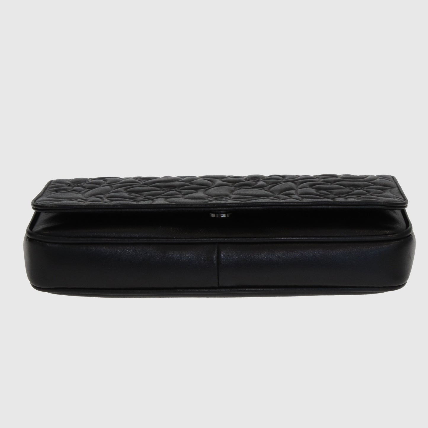 Black Camellia Embossed Flap Bag