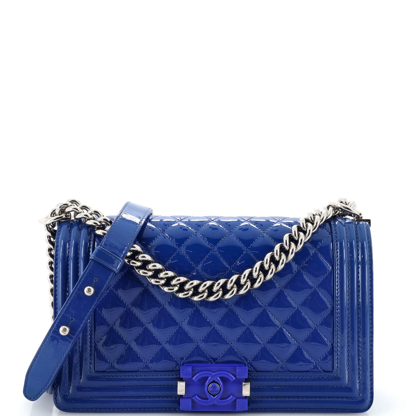 CHANEL Boy Flap Bag Quilted Plexiglass Patent Old Medium