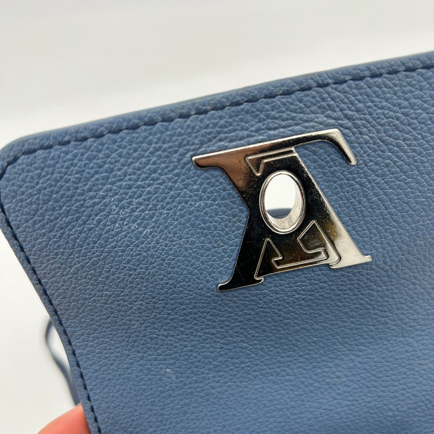 Louis Vuitton Mini Lockme Calfskin Leather Backpack Blue Ivory