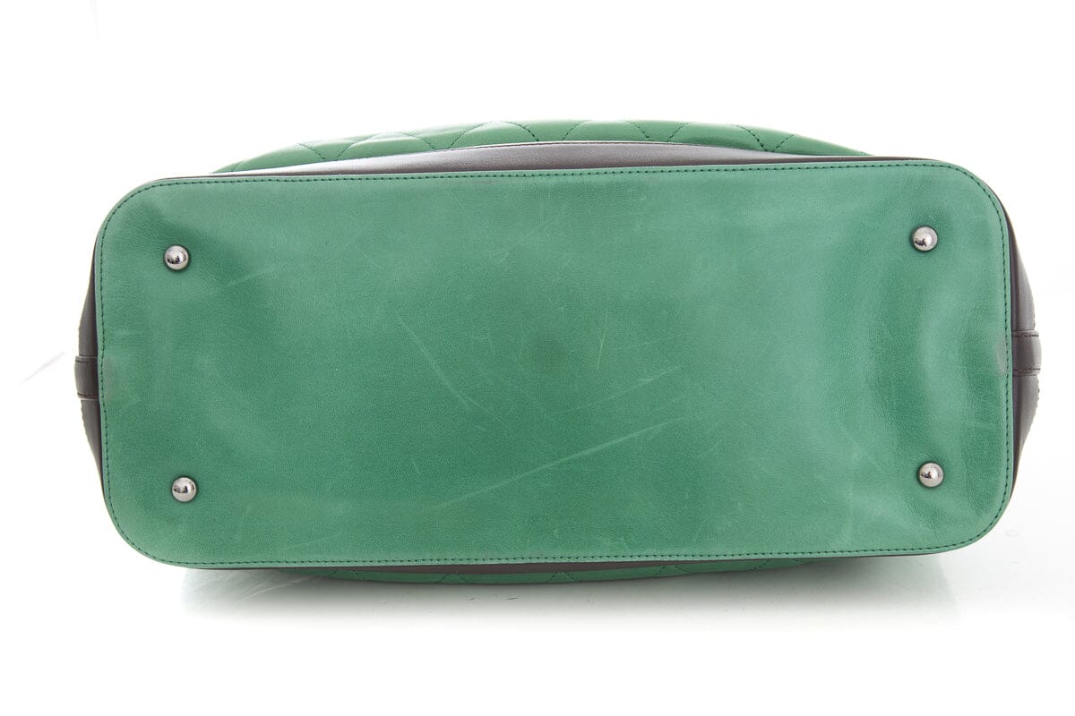 Chanel Green Quilted Country Club Leather Lambskin Tote