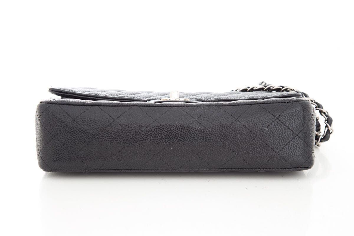 Chanel 2016 Black Caviar Double Flap Handbag with Silver Hardware
