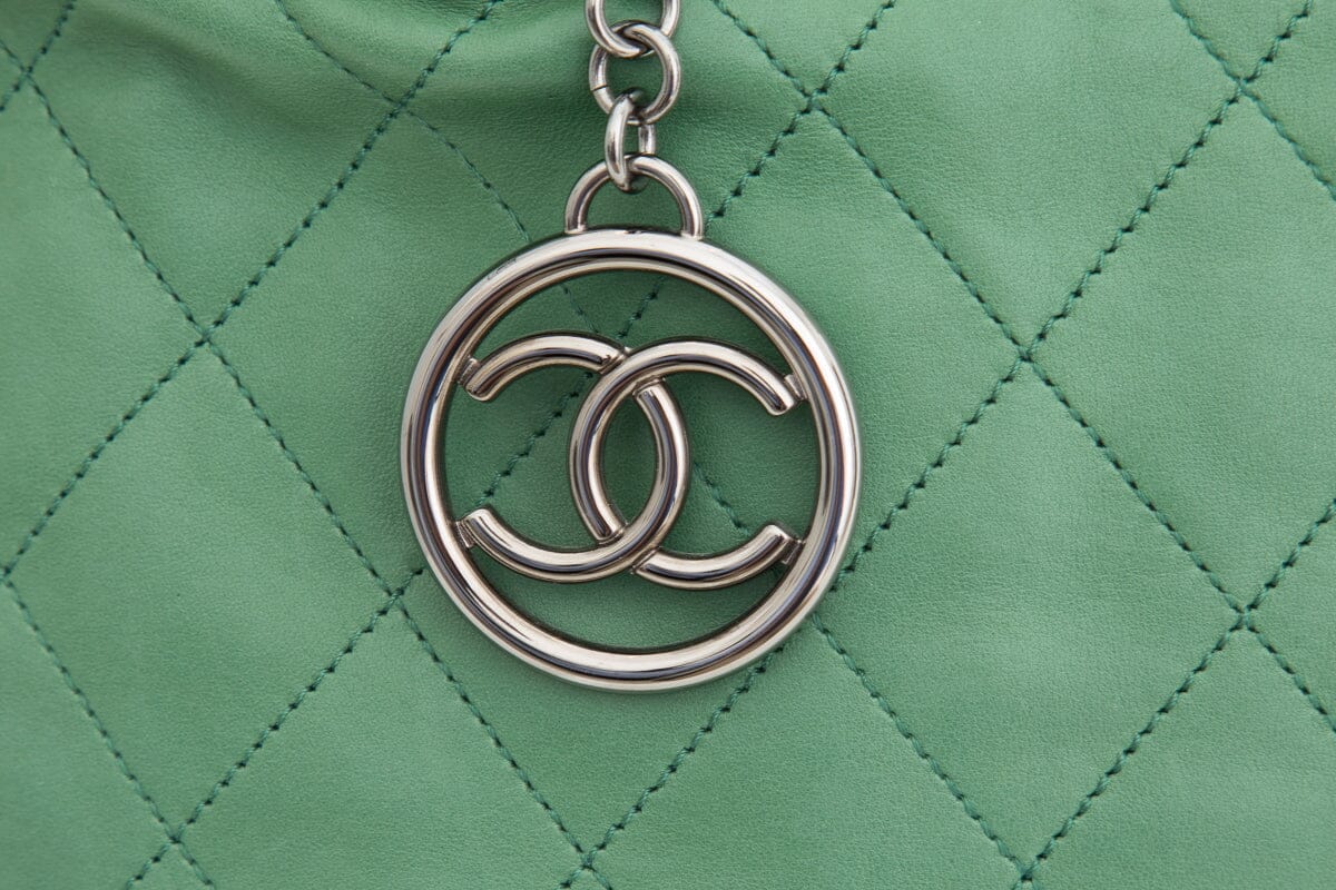 Chanel Green Quilted Country Club Leather Lambskin Tote
