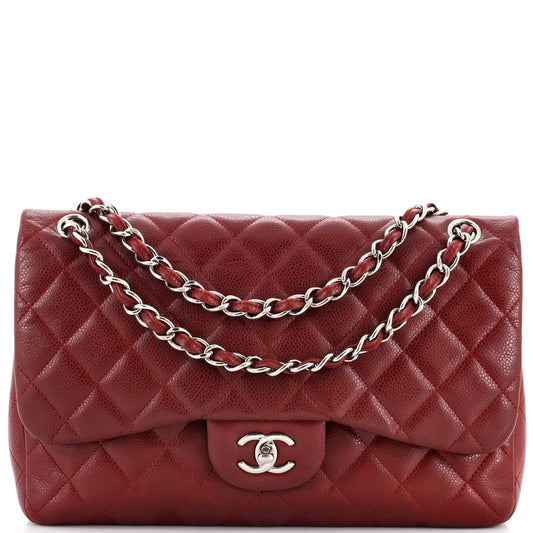 CHANEL Vintage Classic Double Flap Bag Quilted Caviar Jumbo