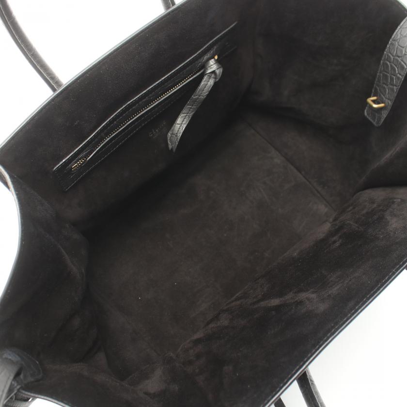 Celine Luggage Phantom Black Croc Embossed Leather Handbag Tote Bag Medium