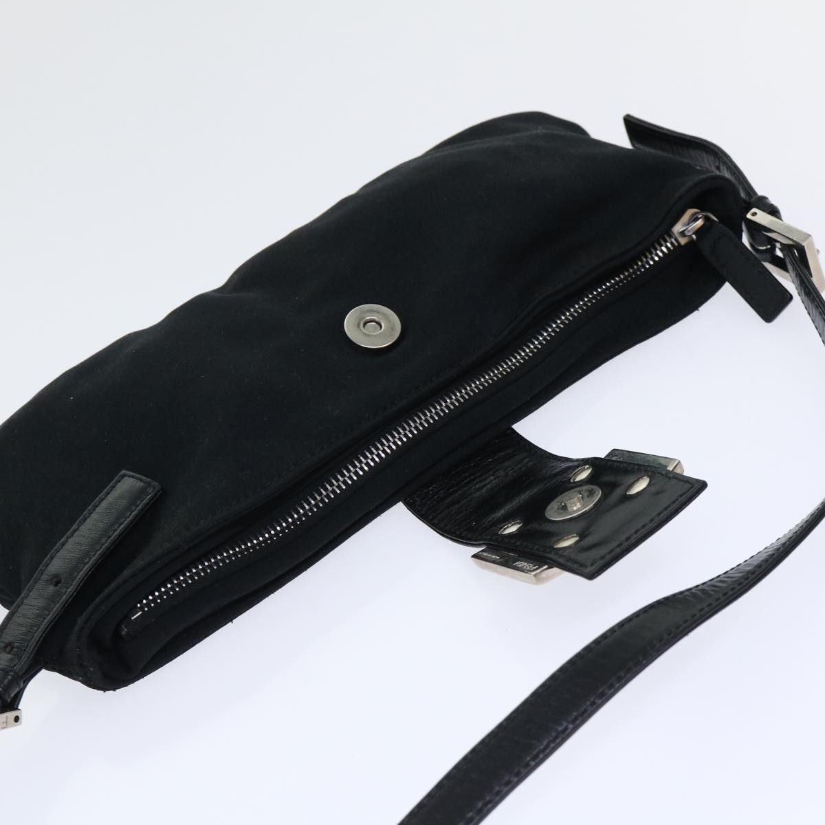 FENDI Mamma Baguette Shoulder Bag Nylon Black 50145