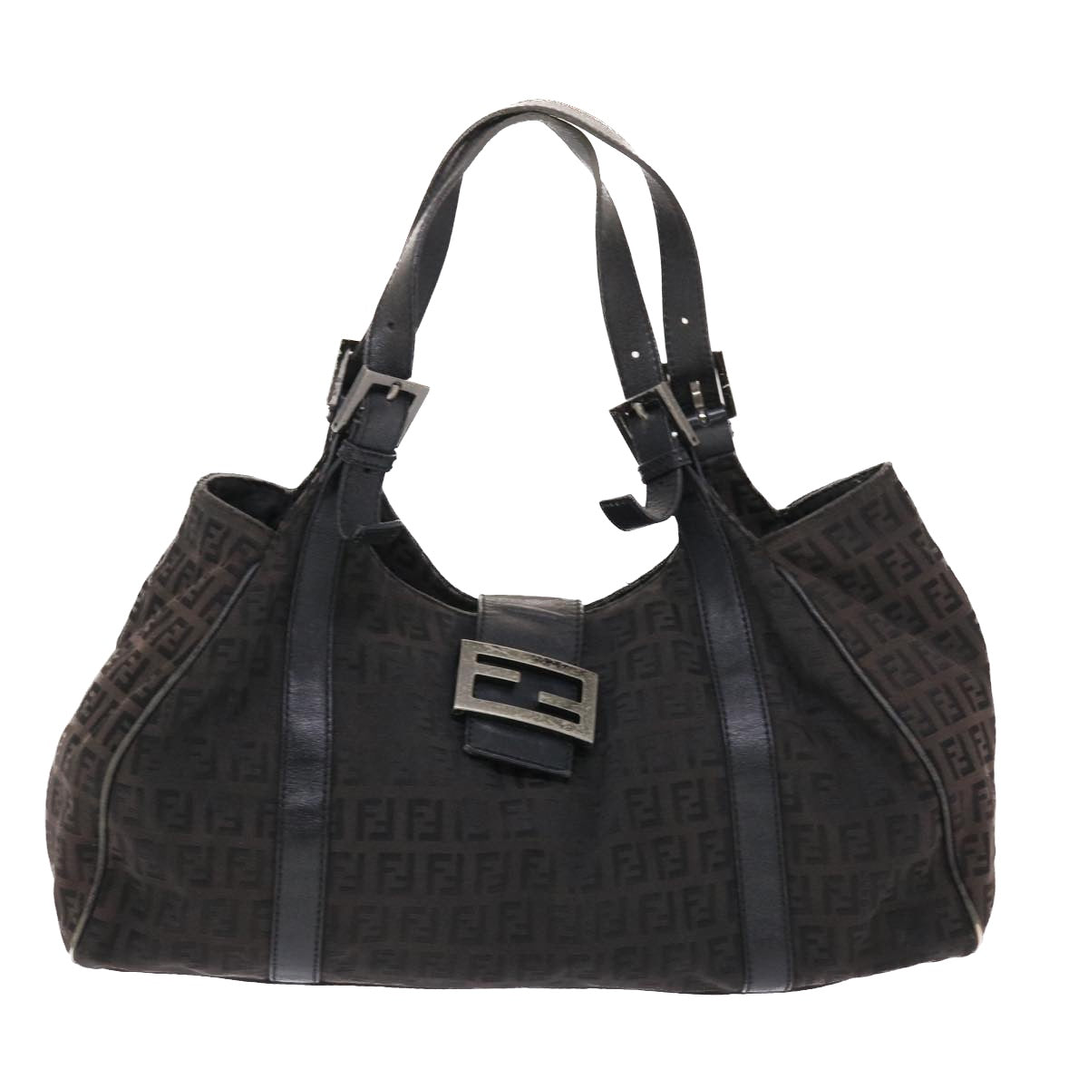 FENDI Zucchino Canvas Mamma Baguette Shoulder Bag Nylon Black 50423