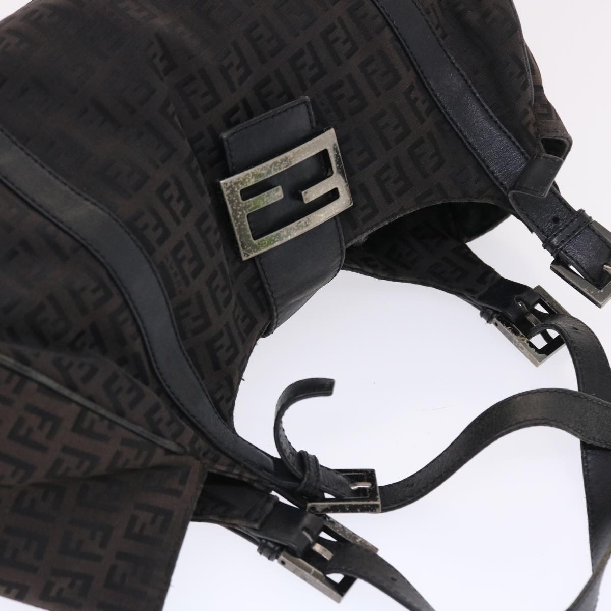 FENDI Zucchino Canvas Mamma Baguette Shoulder Bag Nylon Black 50423