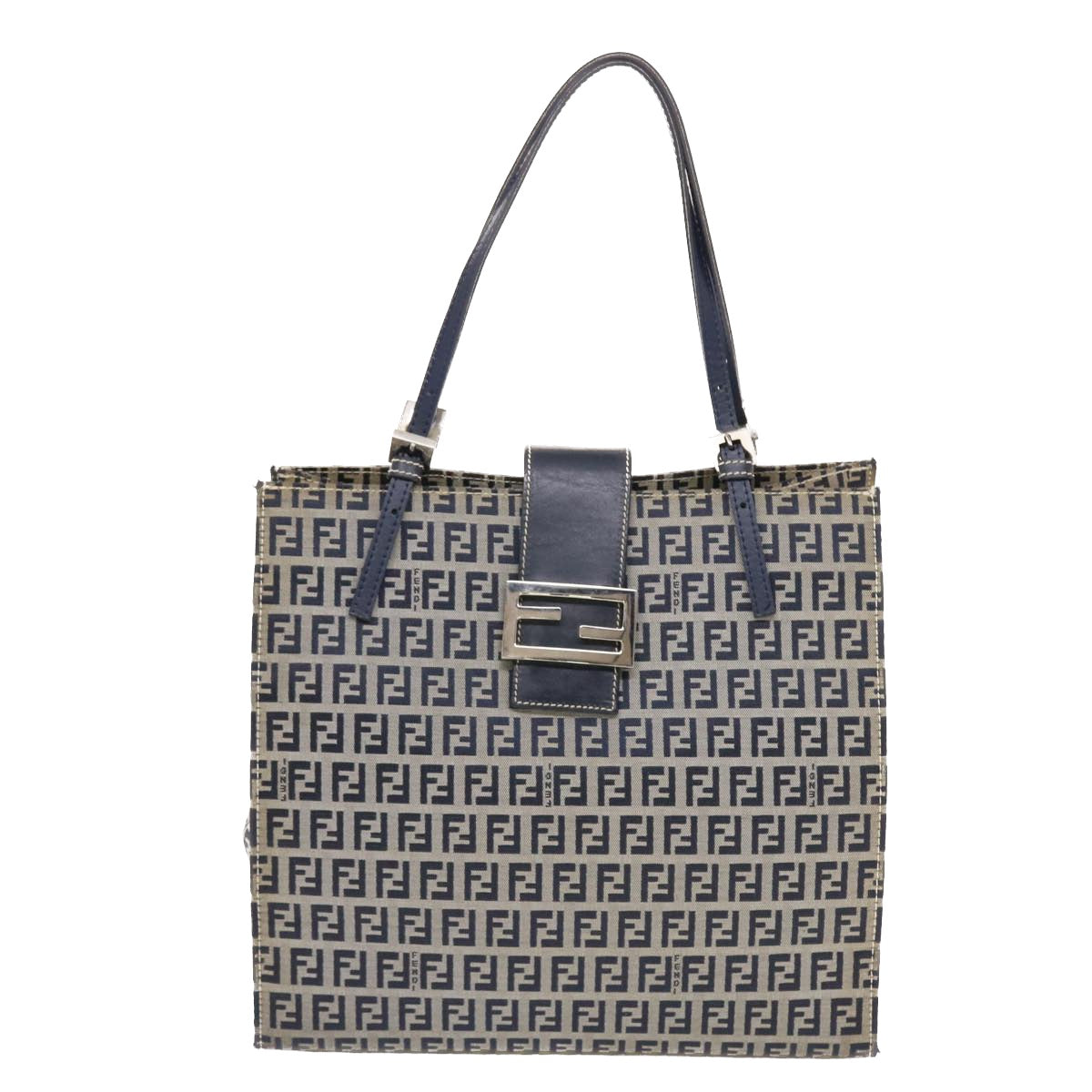 FENDI Zucchino Canvas Mamma Baguette Tote Bag Nylon Navy 50424