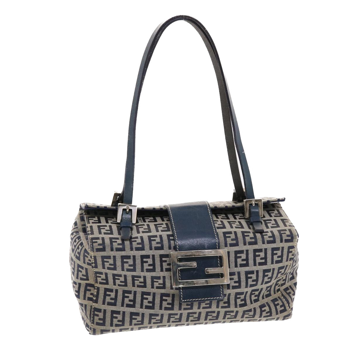FENDI Zucchino Canvas Mamma Baguette Shoulder Bag Nylon Navy 50426