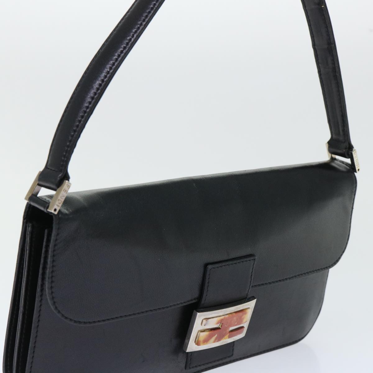 FENDI Mamma Baguette Shoulder Bag Leather Black 50486