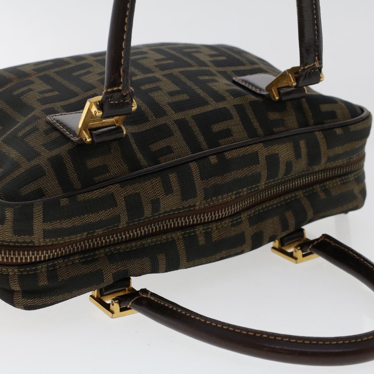 FENDI Zucca Canvas Hand Bag Nylon Brown Black 50568