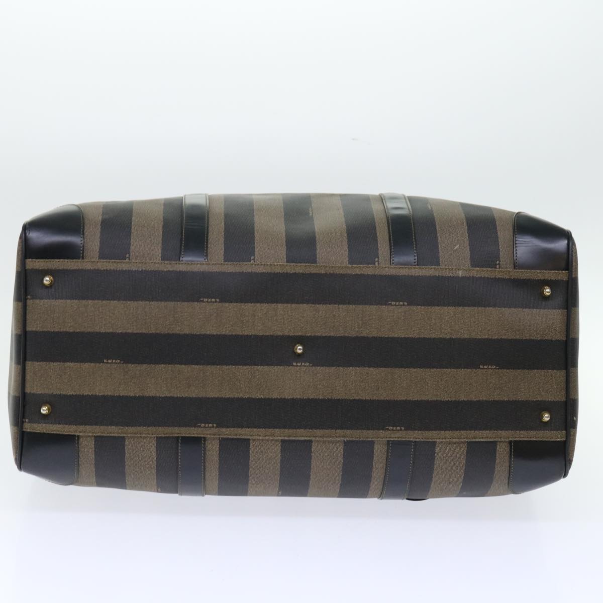 FENDI Pecan Canvas Boston Bag Leather Brown Black 50604