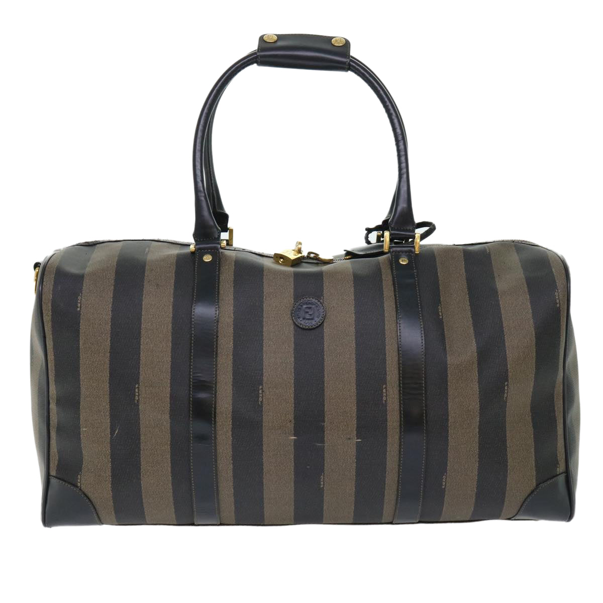 FENDI Pecan Canvas Boston Bag Leather Brown Black 50604