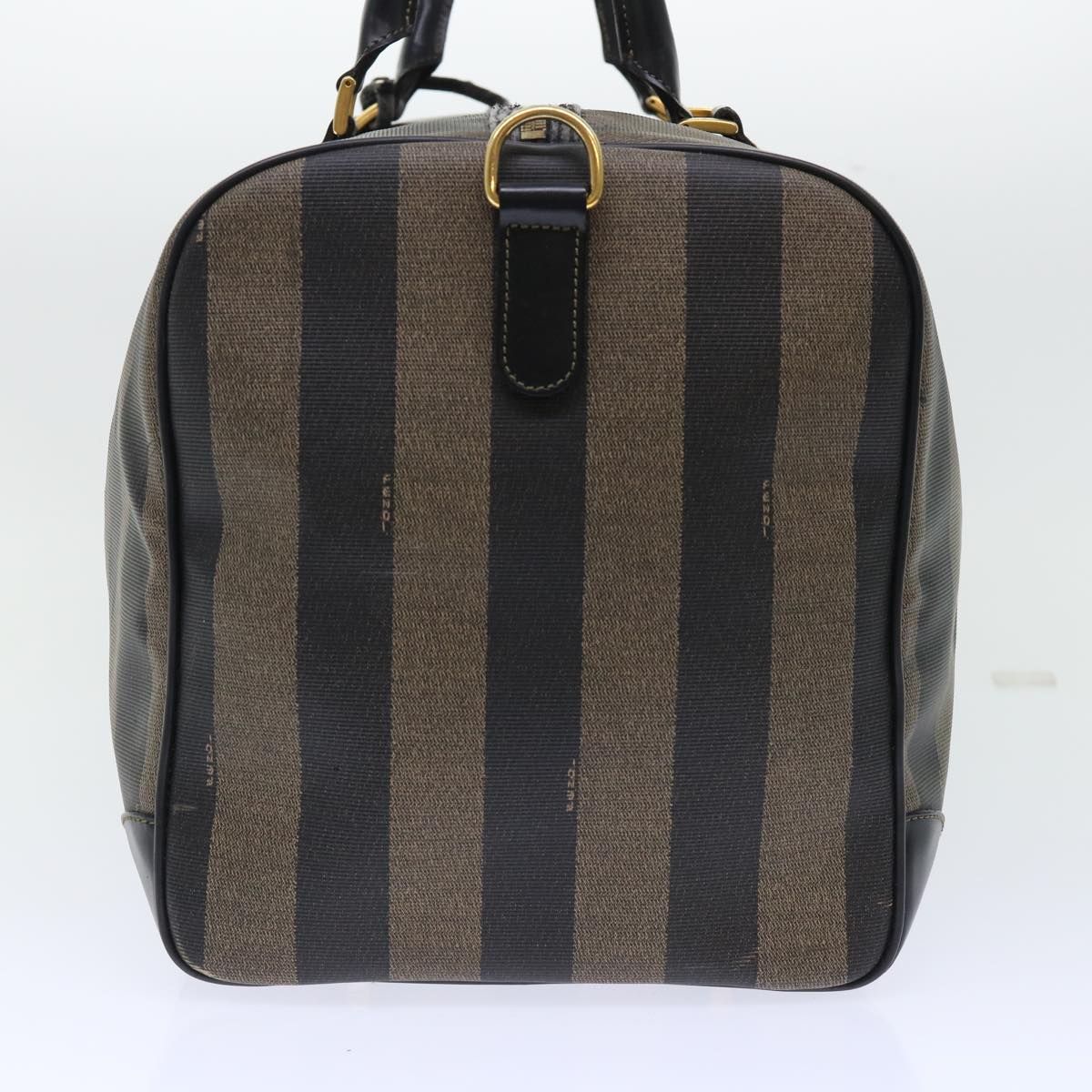 FENDI Pecan Canvas Boston Bag Leather Brown Black 50604