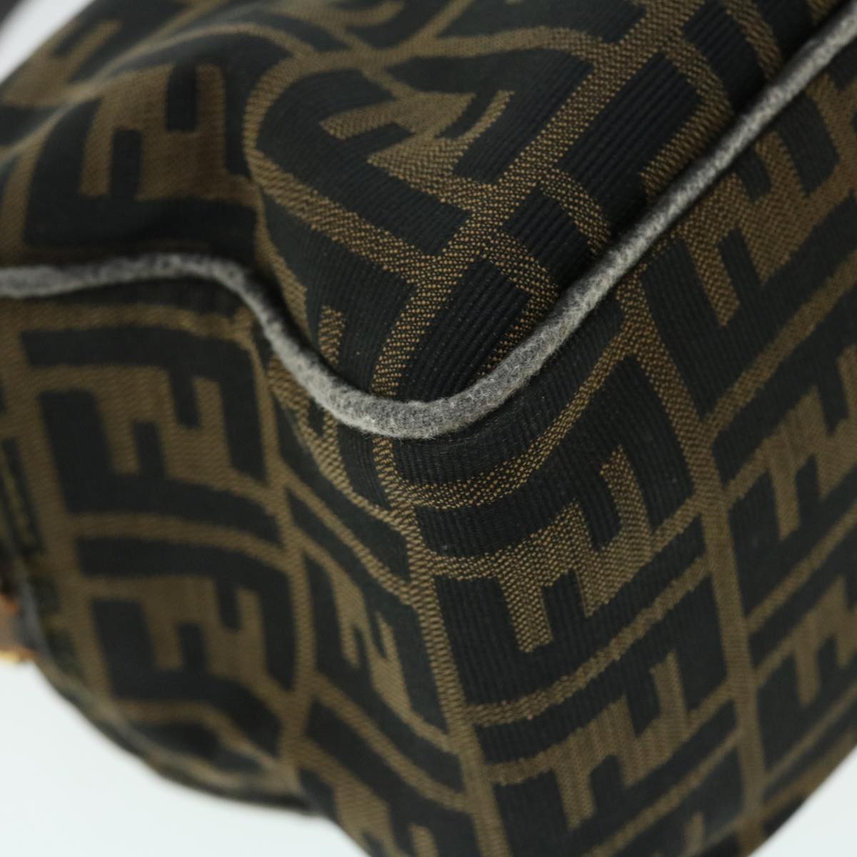 FENDI Zucca Canvas Shoulder Bag Nylon Leather Brown Black 50745