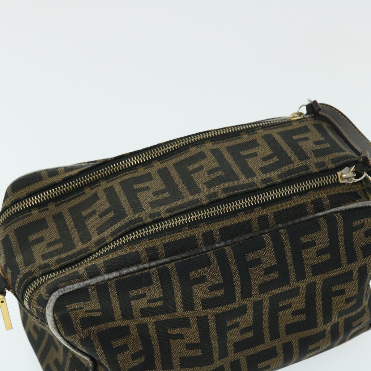 FENDI Zucca Canvas Shoulder Bag Nylon Leather Brown Black 50745