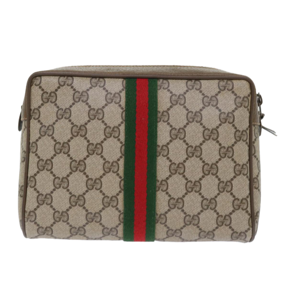 GUCCI GG Canvas Web Sherry Line Clutch Bag PVC Leather Beige Red 50795