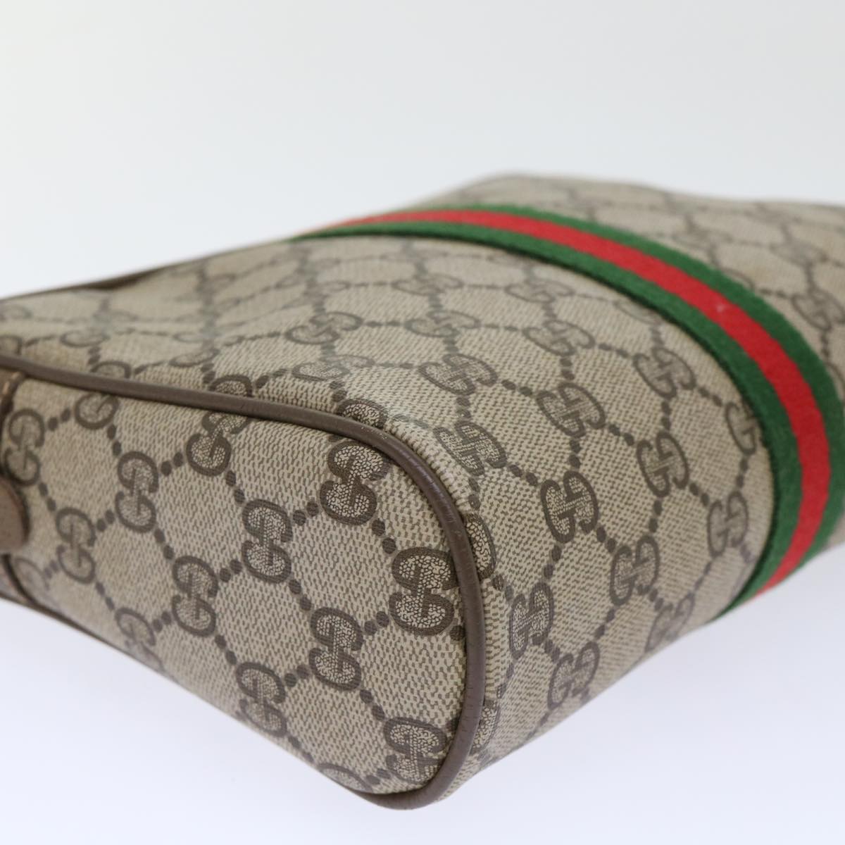GUCCI GG Canvas Web Sherry Line Clutch Bag PVC Leather Beige Red 50795