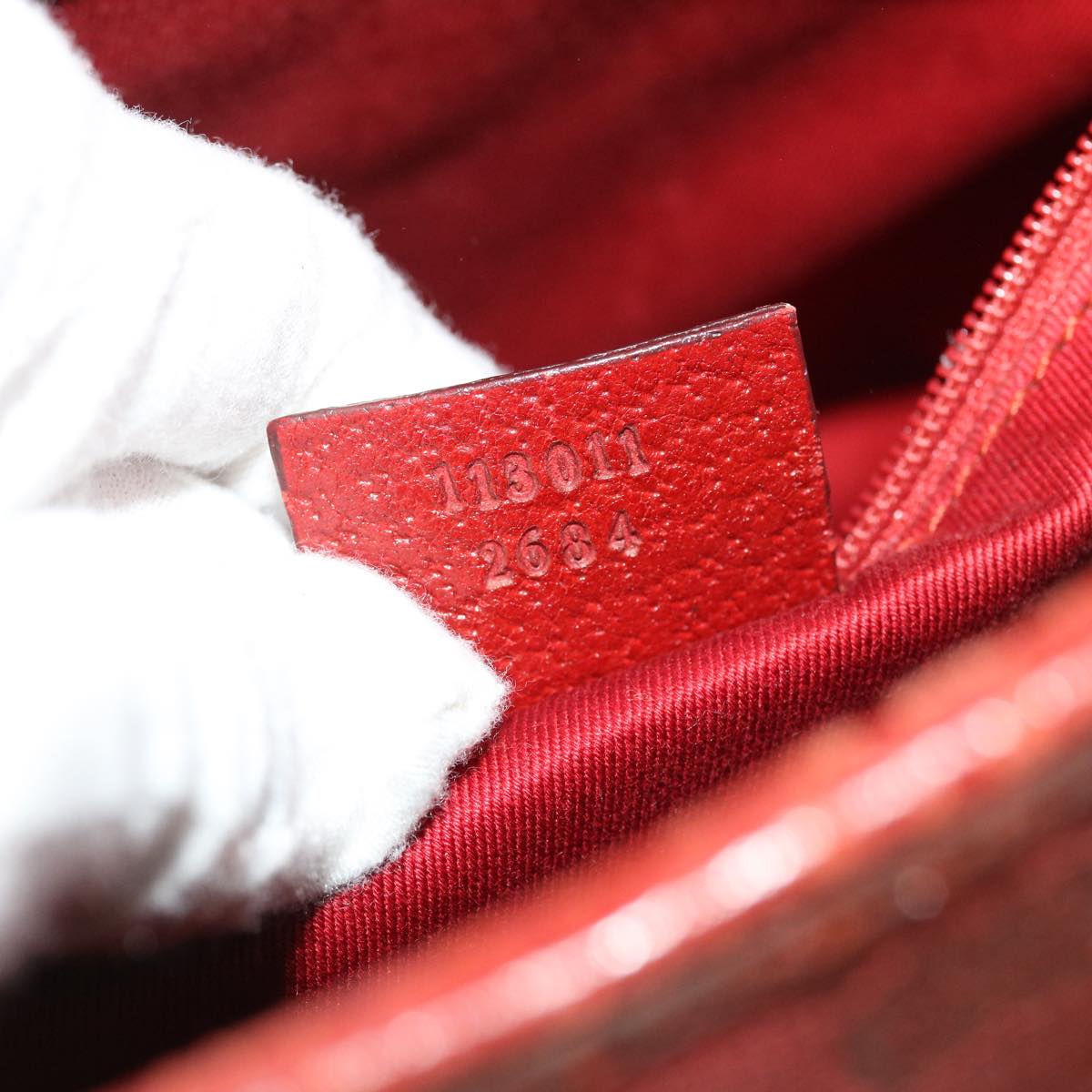 GUCCI GG Canvas Hand Bag Leather Red 113011 2684 51007