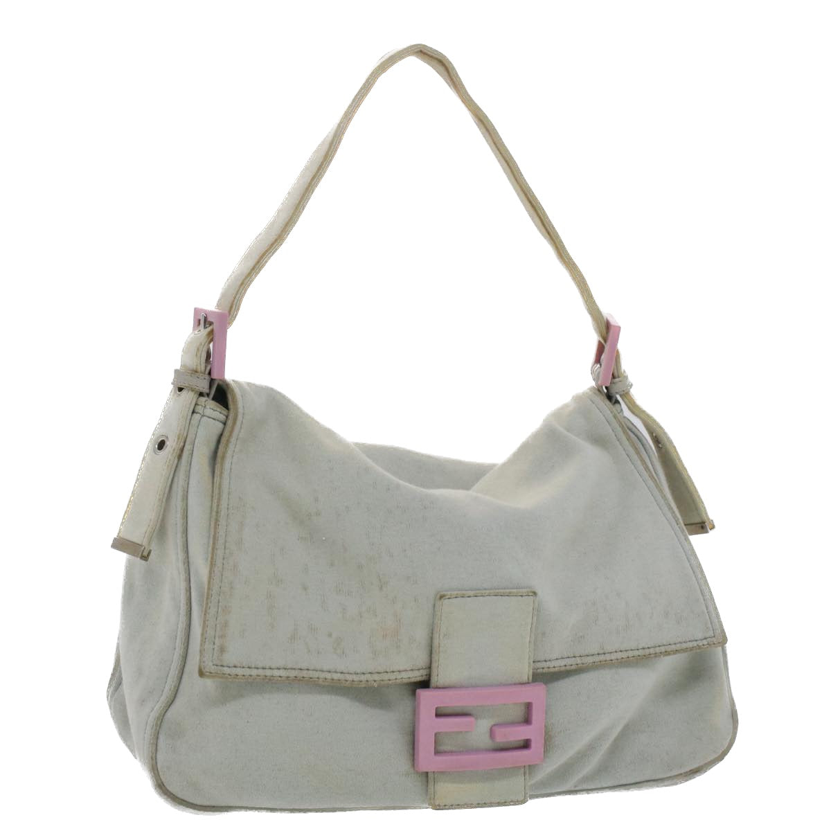 FENDI Mamma Baguette Shoulder Bag Nylon Gray 51039