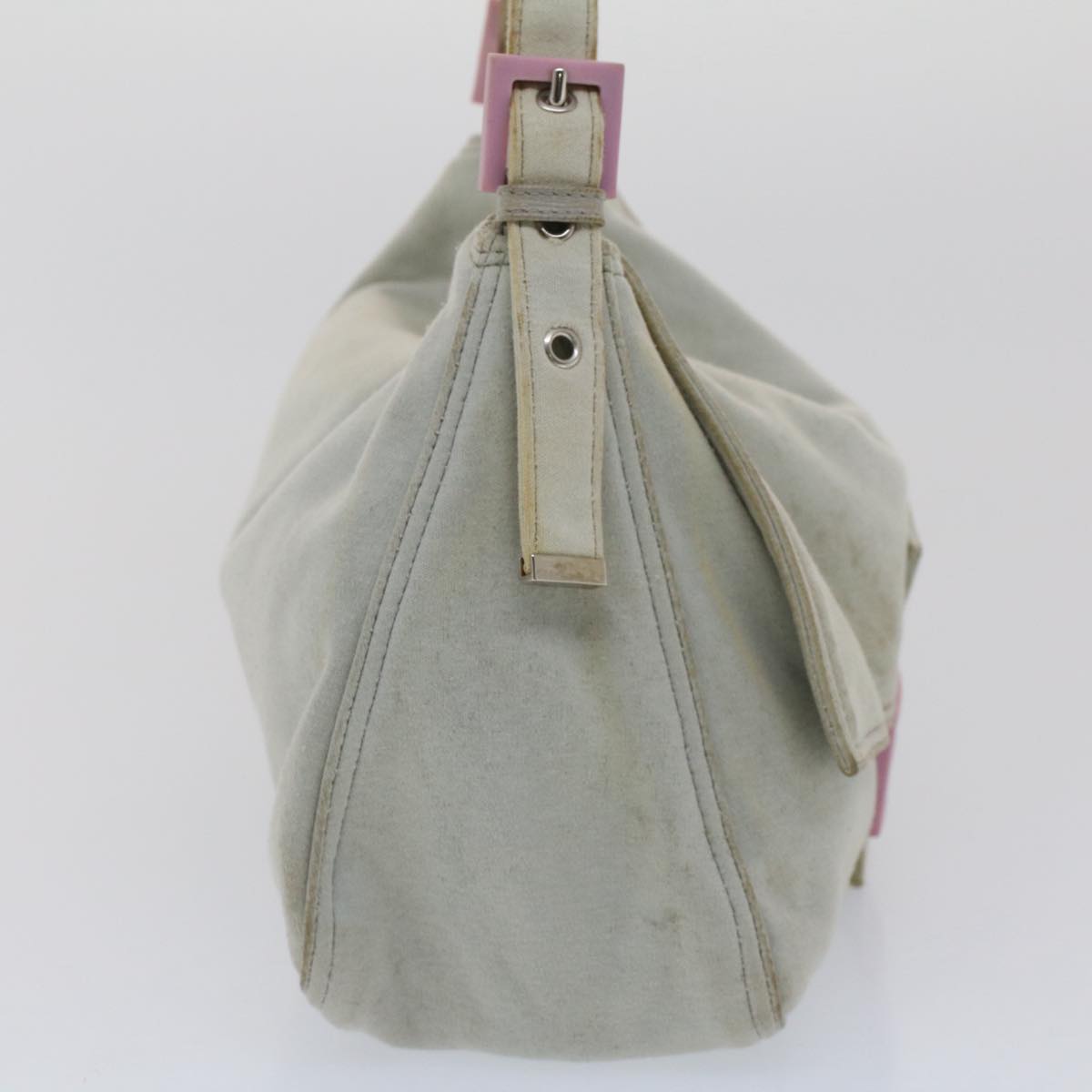 FENDI Mamma Baguette Shoulder Bag Nylon Gray 51039