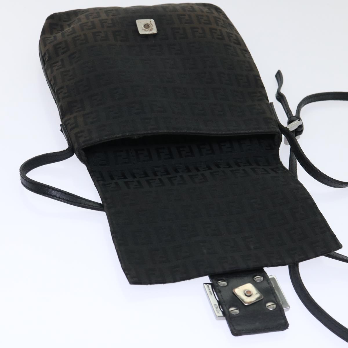 FENDI Zucchino Canvas Mamma Baguette Shoulder Bag Black 51040