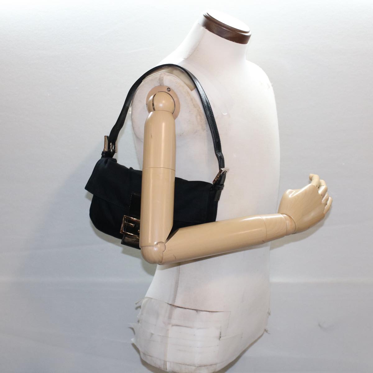 FENDI Mamma Baguette Shoulder Bag Nylon Black 51049