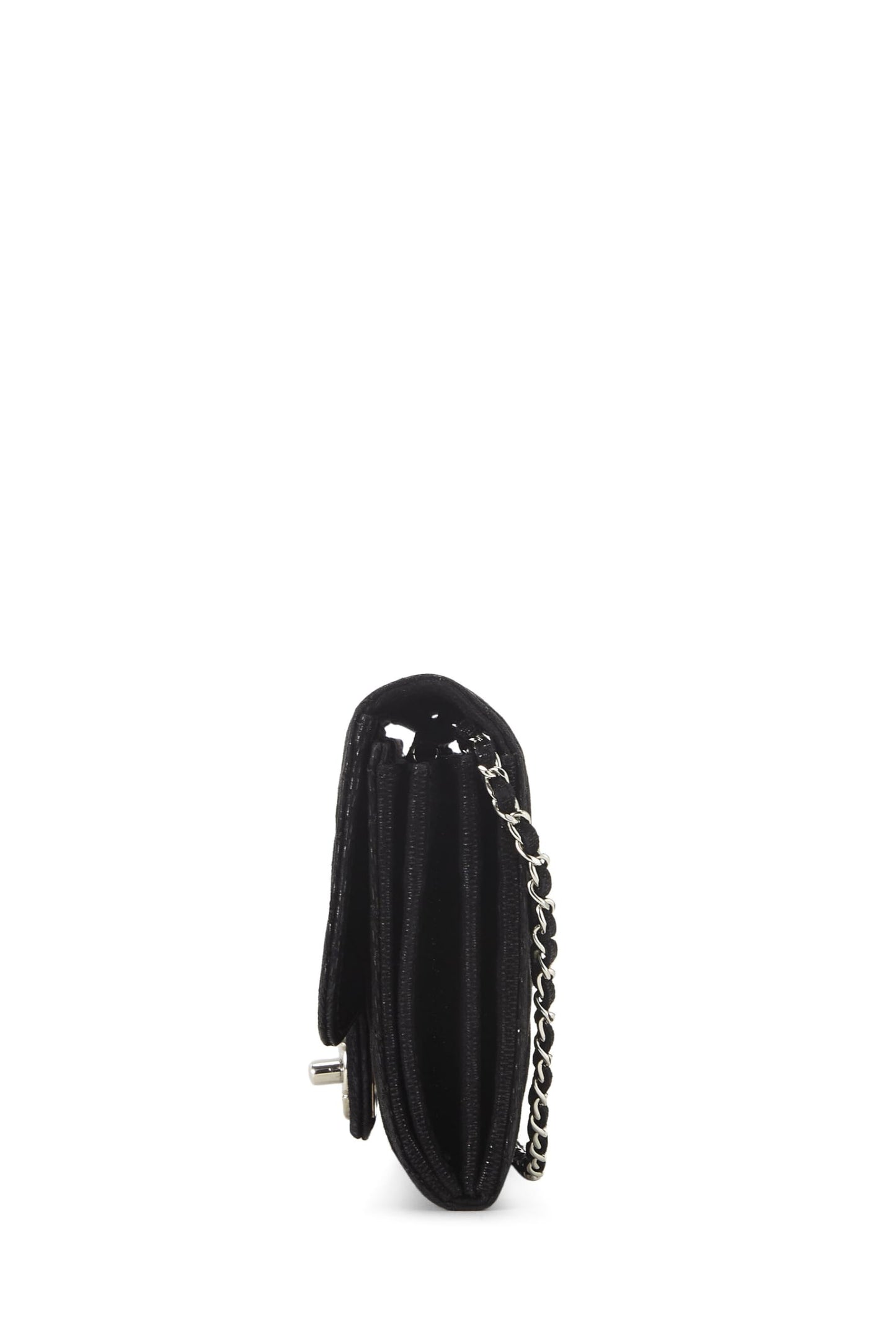 Chanel,  Black Quilted Nubuck East/West Wallet On Chain (WOC), Black