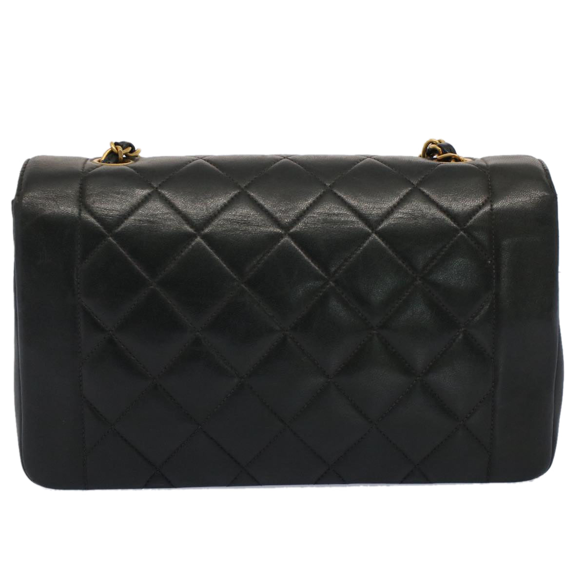 CHANEL Diana Matelasse Turn Lock Shoulder Bag Lamb Skin Black CC 51272A