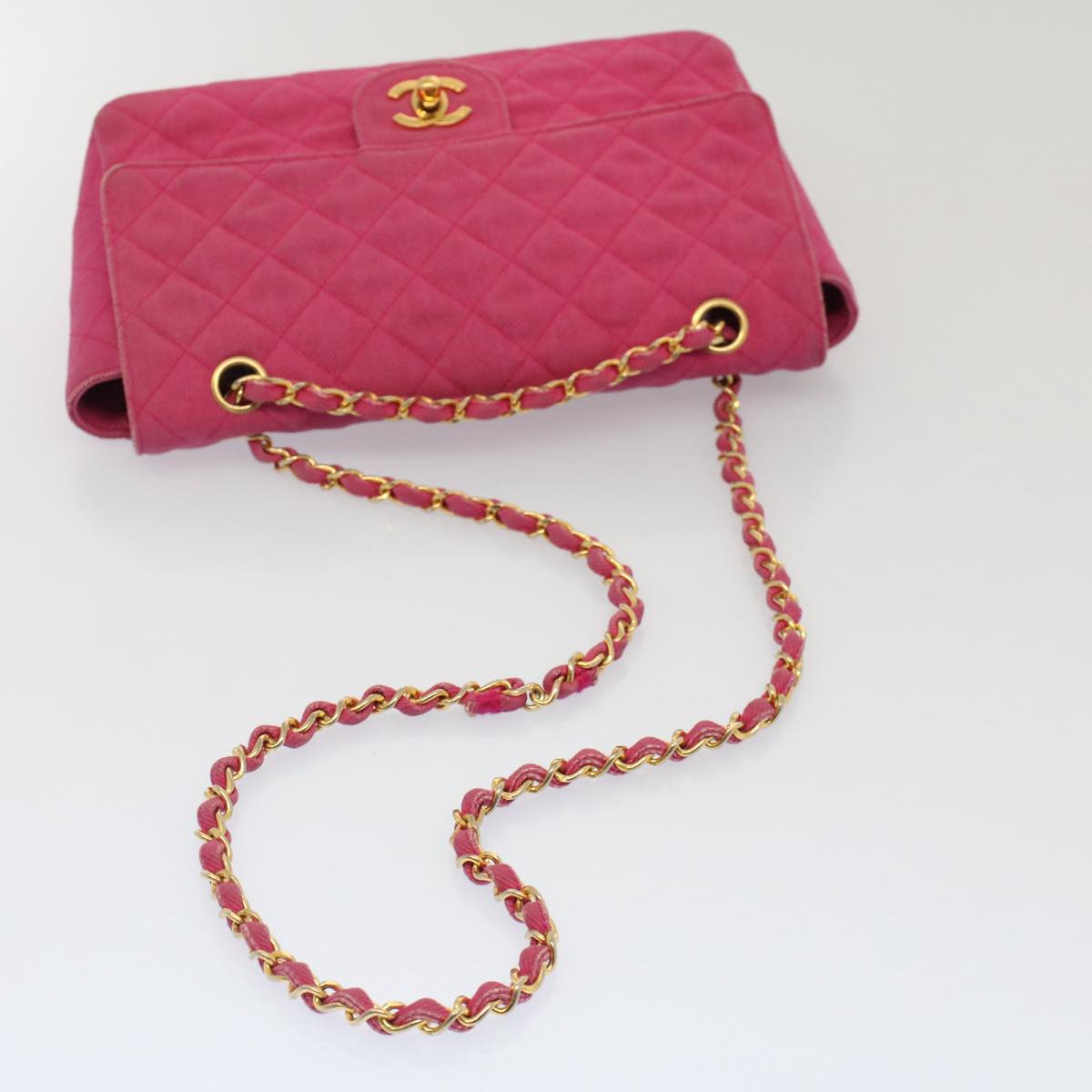 CHANEL Matelasse 25 Chain Flap Shoulder Bag Canvas Pink CC 51276A