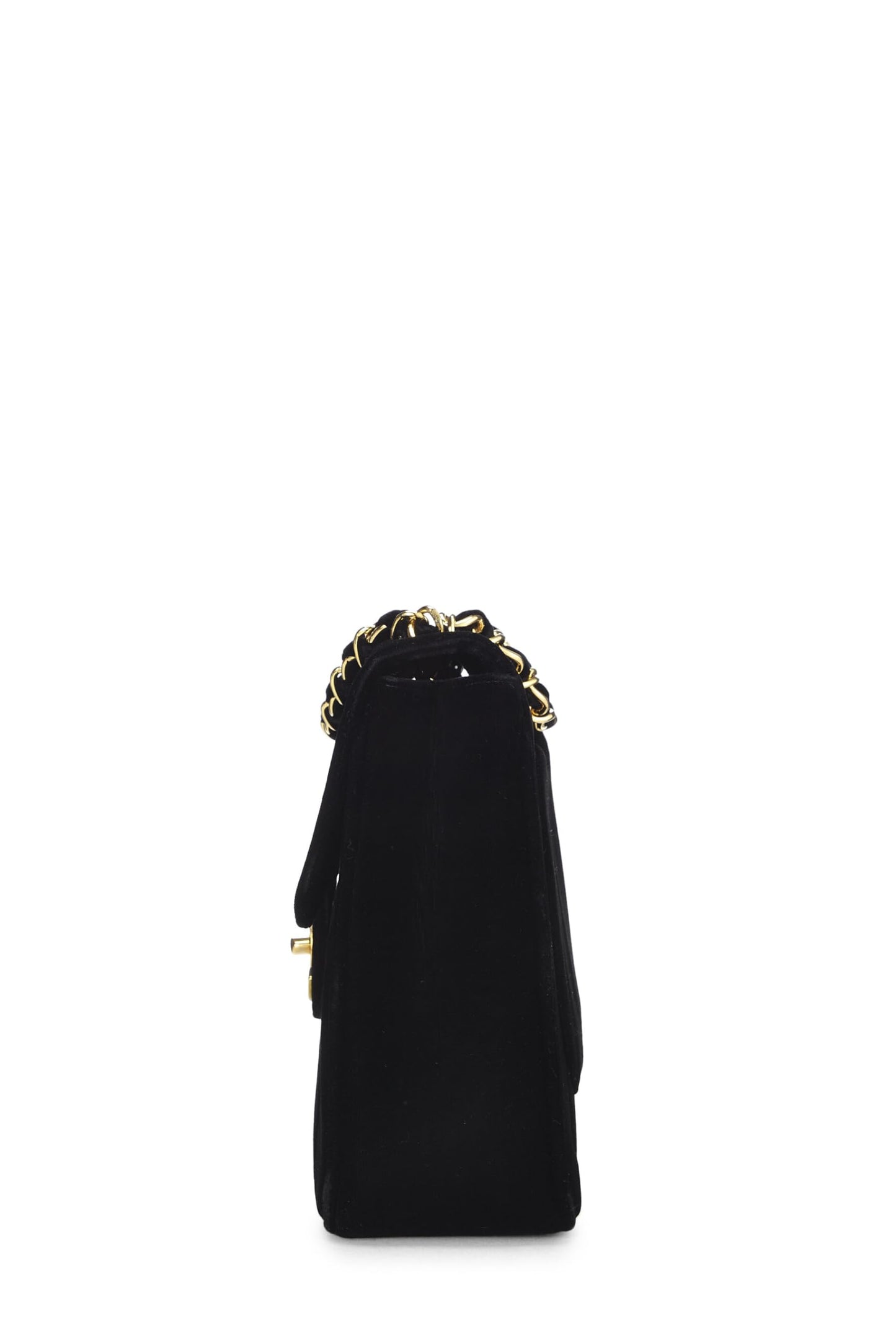Chanel,  Black Vertical Velvet Half Flap Jumbo, Black