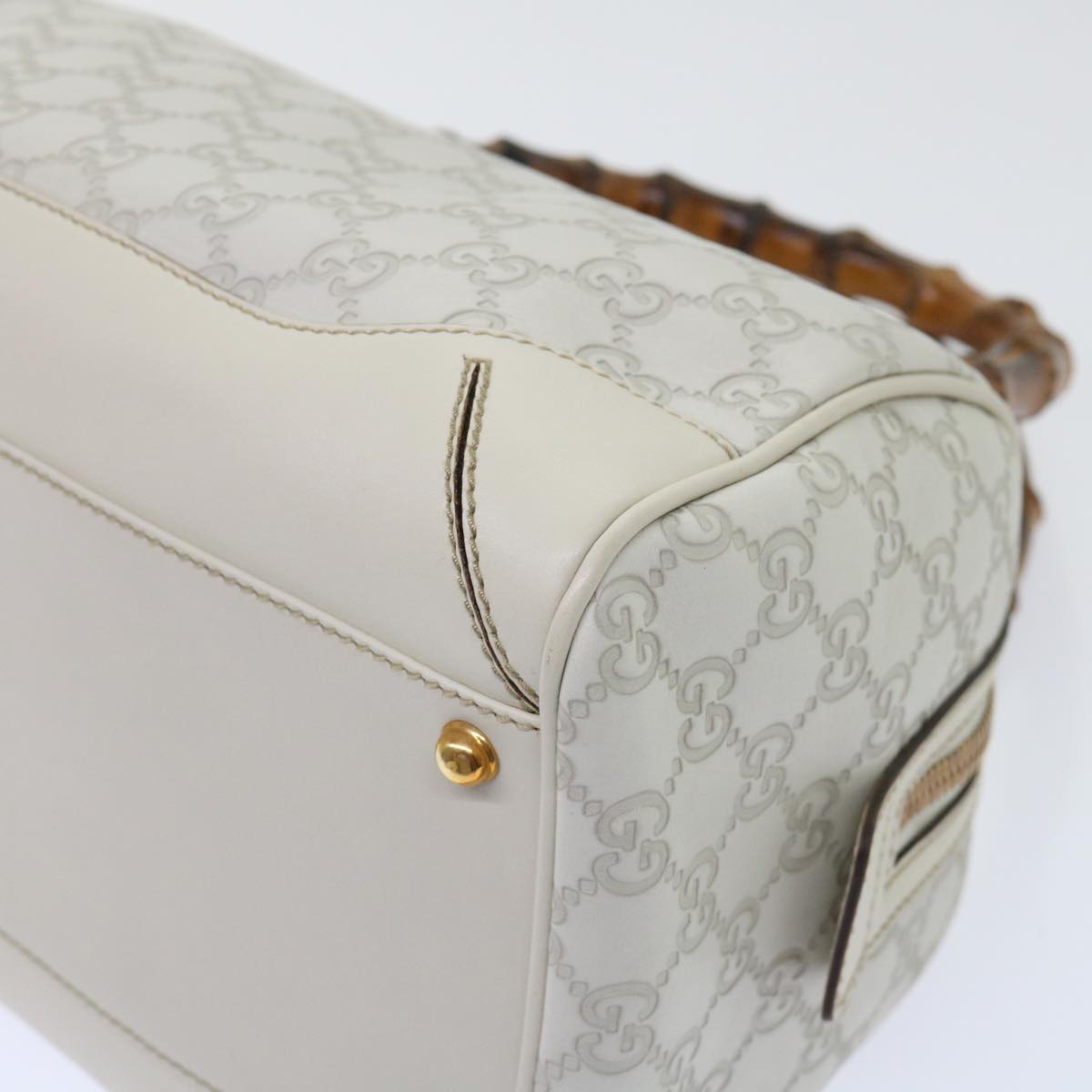 GUCCI GG Canvas Bamboo Guccissima Hand Bag White 159400 51331