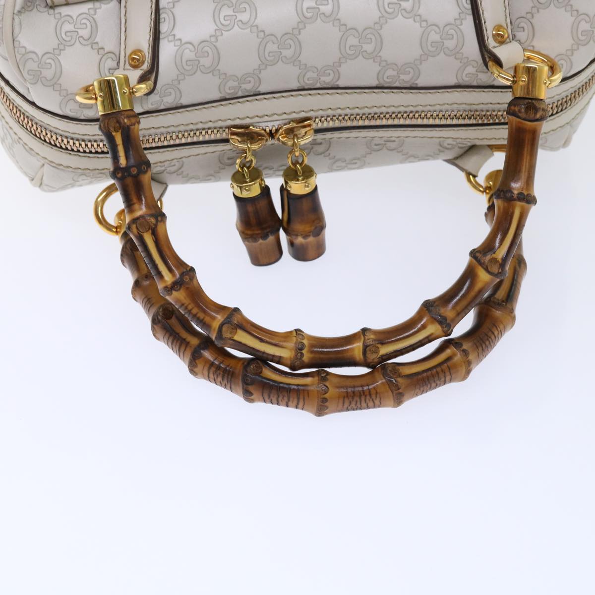 GUCCI GG Canvas Bamboo Guccissima Hand Bag White 159400 51331
