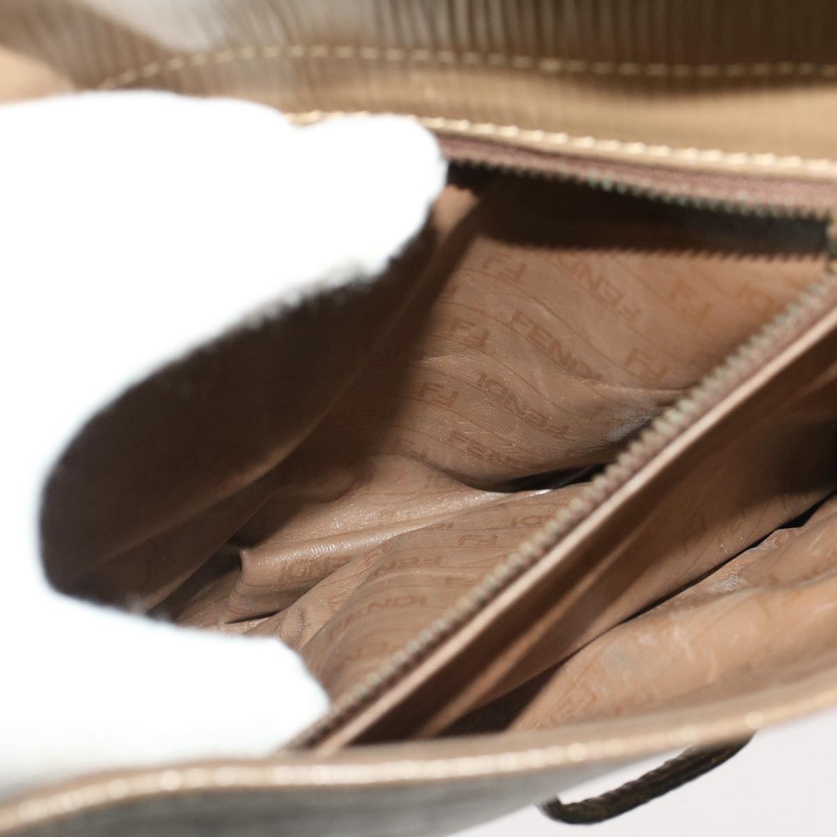 FENDI Zucchino Canvas Shoulder Bag Brown 51367