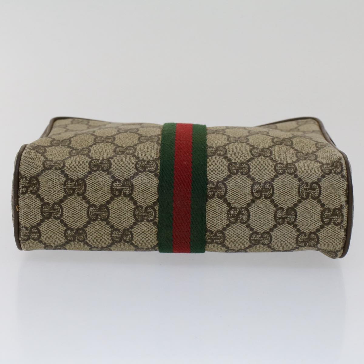 GUCCI GG Canvas Web Sherry Line Clutch Bag Beige Red 89•01•012 51465