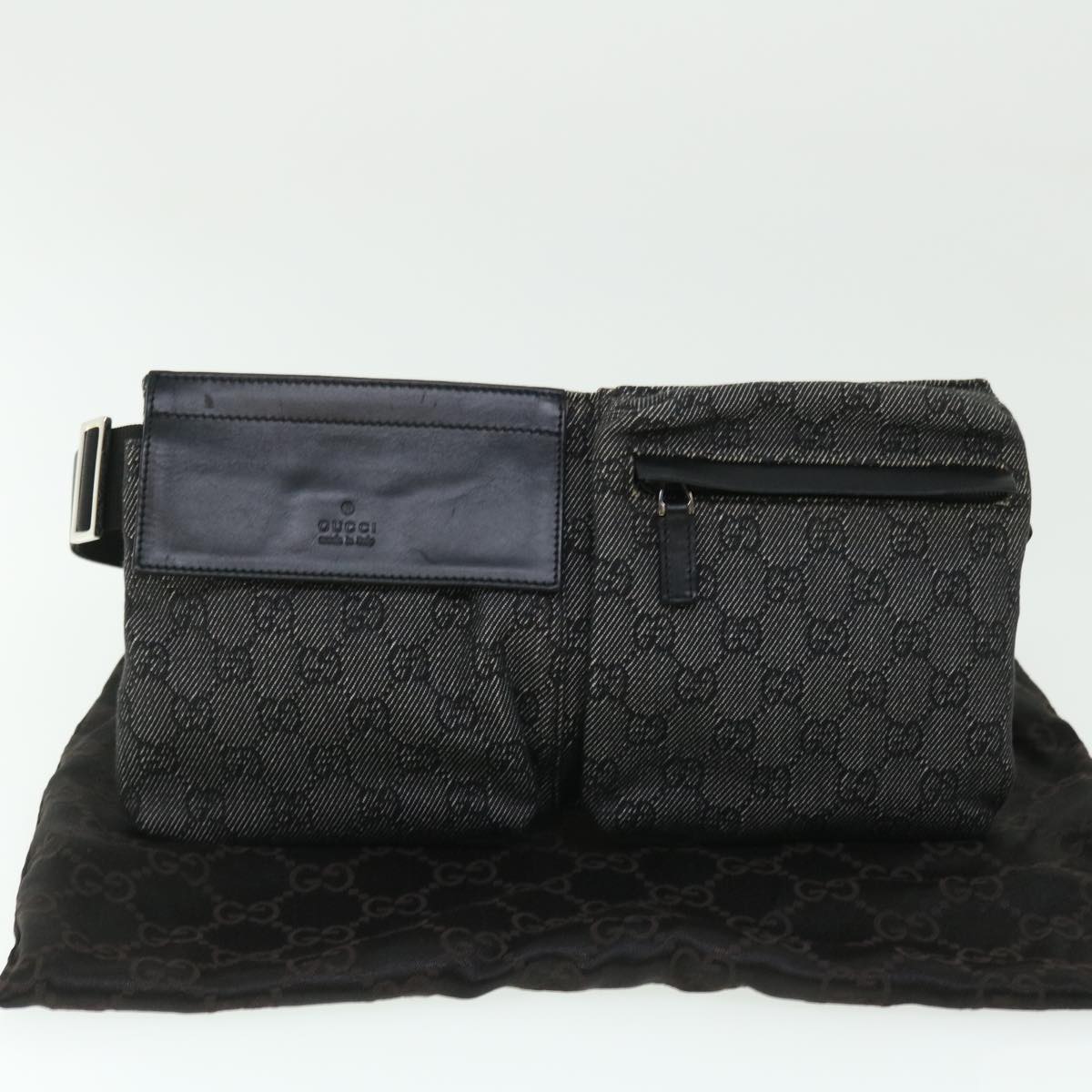 GUCCI GG Canvas Waist bag Leather Gray 28566 51469