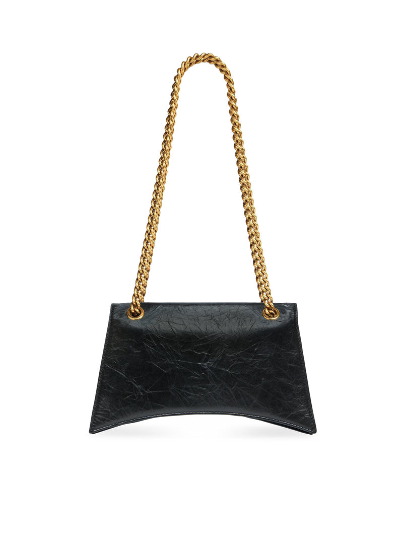 Balenciaga Women Borsa Crush Piccola With Catena In Pelle Di Vitello Crush Black With Antique Gold Finish